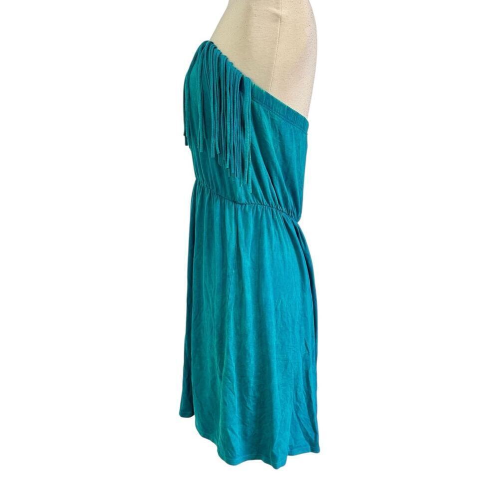 VTG T PARTY 90s Y2K Indie Turquoise Fringe Mini Strapless Dress Boho Festival L - Picture 7 of 11